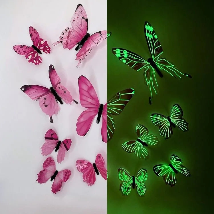 Nuevo 12 piezas de pegatinas de pared creativas de mariposa luminosa 3D de moda para bricolaje, pegatinas de pared modernas, arte de pared, decoraciones para el hogar, regalo DIY