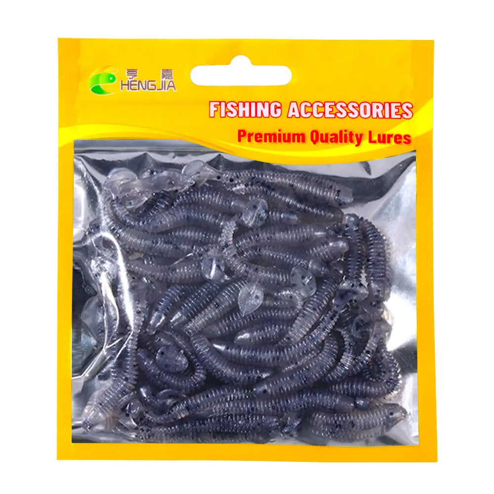 Hengjia 50pcs/Lot 4.5CM Small Soft Worm Swimbait T Tail Silicone Bait Wobbler Fishing Tackle for Carp Bass Pike