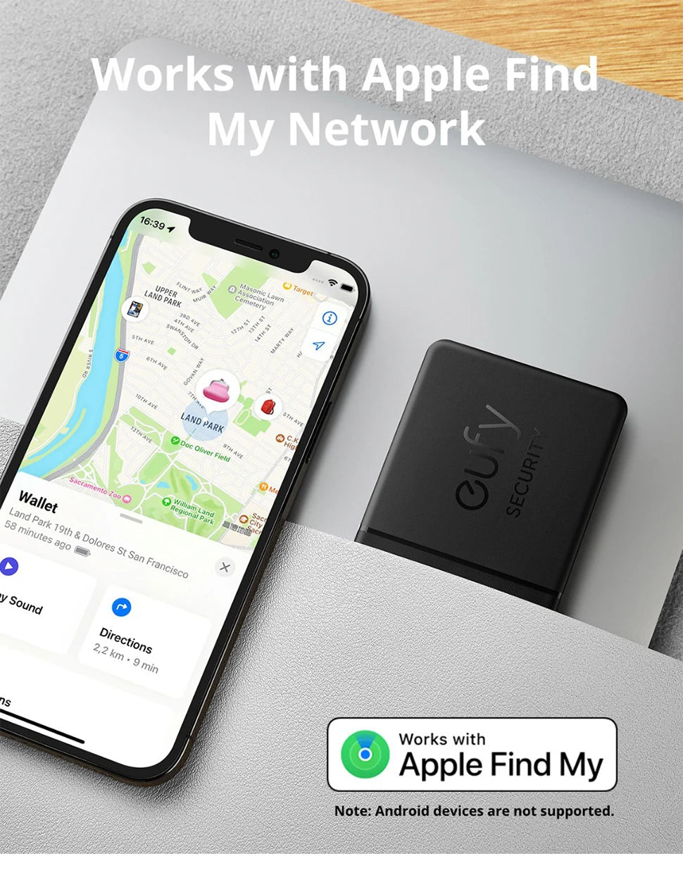 Tarjeta SmartTrack de seguridad de eufy Funciona con el rastreador Find My Wallet de Apple Buscador de teléfonos Resistente al agua Batería con duración de 3 años