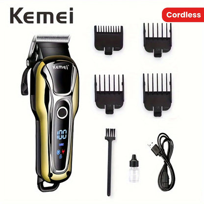 Kemei Professional Men's Electric Haircut USB Rechargeable Lithium Battery LED Display, Electric Wireless Beard Trimmer