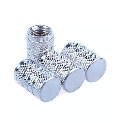 DSYCAR 4Pcs Silver Car Tire Valve Stems Cap Knurling Style Tire Valve Cap Aluminum Tire Wheel Stem Air Valve Cap for US Schrader