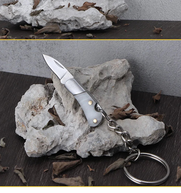 Mini Knife Wooden Handle Folding Knife Sharp EDC Self-defense Camping Tool Gift Keychain Pendant Outdoor Pocket Knive