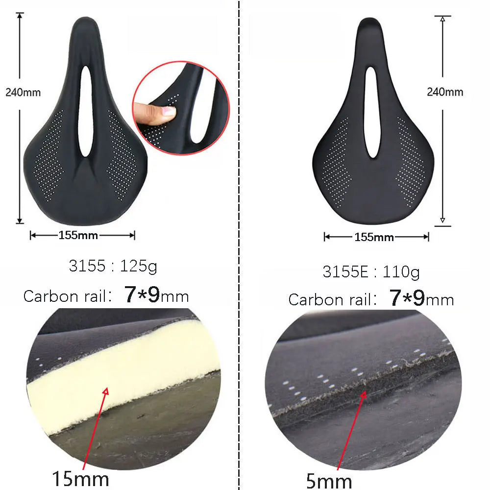 Sillín de bicicleta de montaña/carretera ELITA ONE de fibra de carbono de 240 x 143 mm, de cuero superligero, 96 g