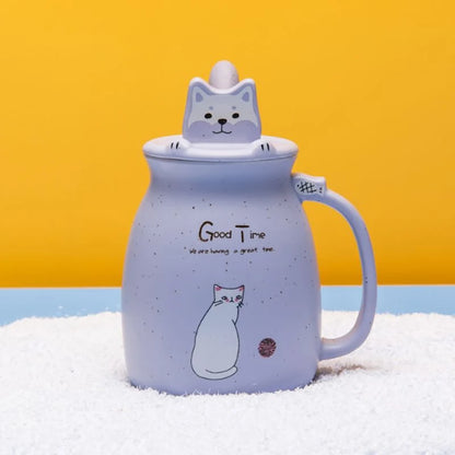 Creative color cat heat-resistant Mug cartoon with lid 450ml cup kitten coffee ceramic mugs children cup office Drinkware gift