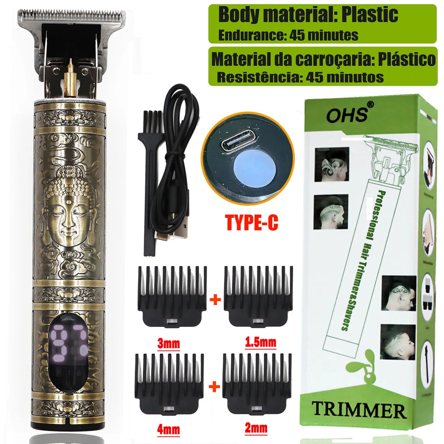 LCD Display T9 Hair Clipper Beard Shaving Body Hair Trimmer Clippers Electric Men Haircut Machine 0mm Barber Shaver