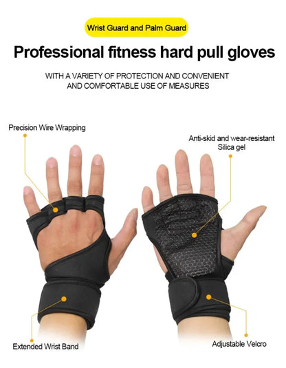 1Pair Training Sport Gloves for Men Women Workout Fitness Body Building Weightlifting Gym Hand Wrist Palm Protector Dumbbells Ha