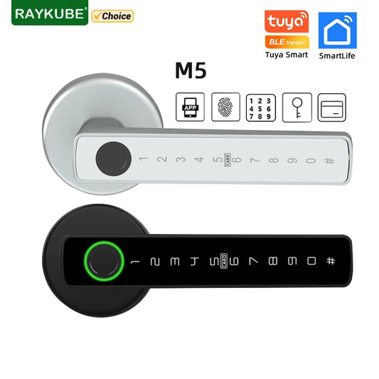 Cerradura electrónica digital con huella dactilar RAYKUBE M5 Tuya BLE con contraseña, llave, tarjeta IC, Smartlife y desbloqueo por aplicación Tuya