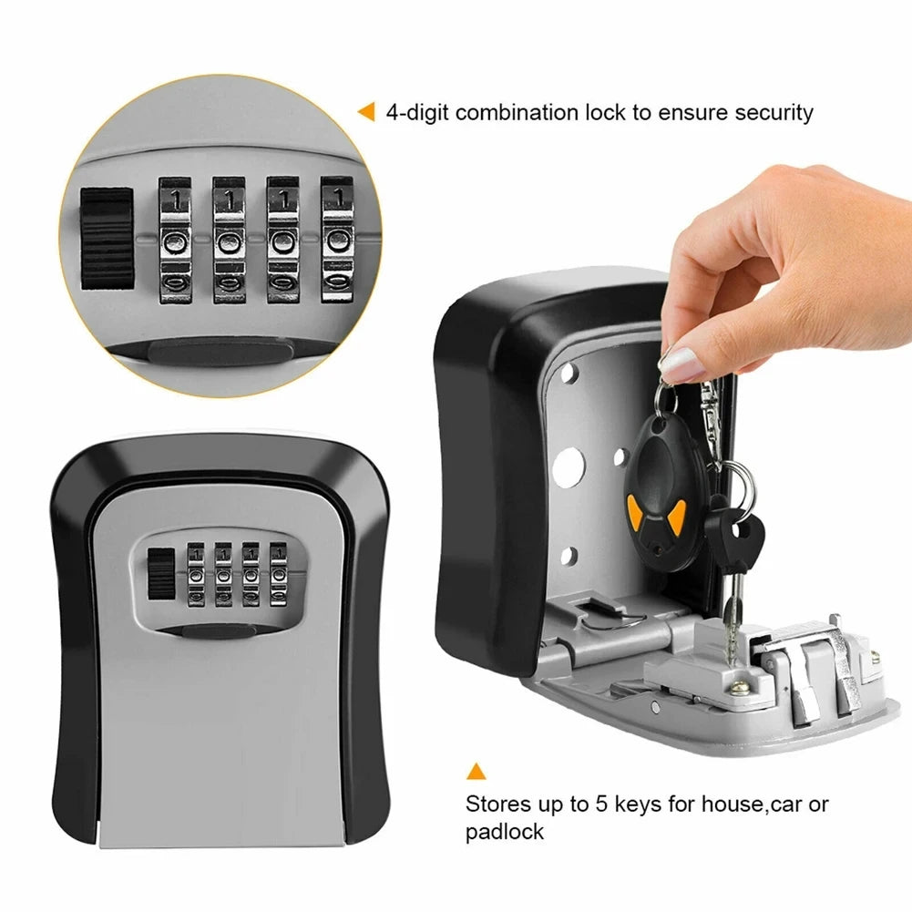 Wall Mount Key Lock Box 4 Digit Password Code Security Lock No Key for Home Office Key Safe Secret Storage Box Organizer