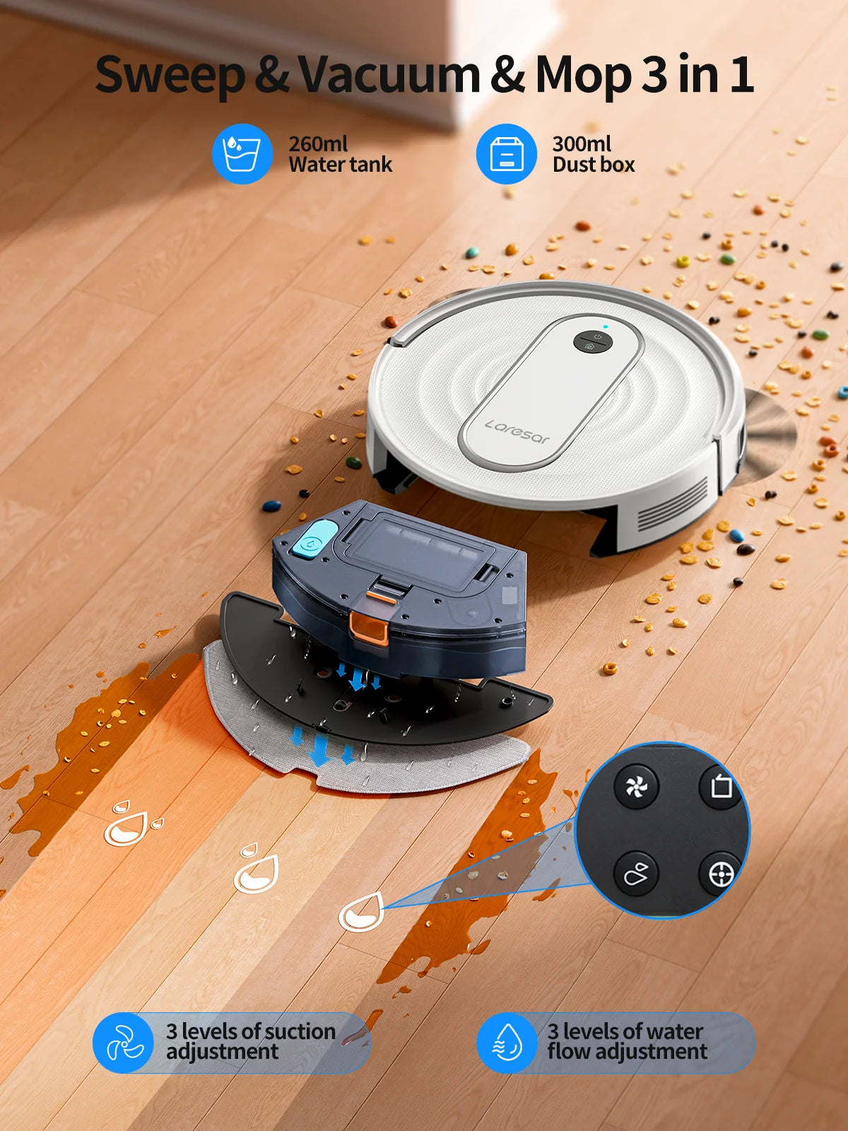 Laresar P10 Robot Vacuum Cleaner Mop 4500Pa Cordless APP Control Smart Gyroscope Planned Map Home Floor Washing Carpet Cleaning