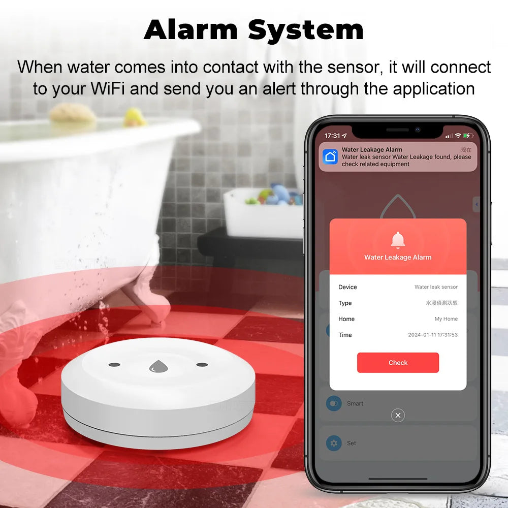 Tuya Smart for Zigbee Water Sensor Flood Water Leakage Detector App Remote Monitoring Support Home Assistant Zigbee2mqtt