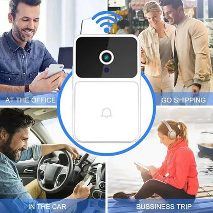 Timbre de puerta con cámara y video WIFI, inalámbrico, visión nocturna, seguridad para el hogar inteligente, timbre de puerta HD, intercomunicador bidireccional con cambio de voz para el hogar