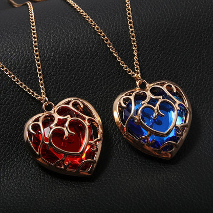 Zeldas Link Skyward Sword Red Heart Necklace Heart Containers Crystal Hearts Stones Pendant Necklace for Women Men Jewelry