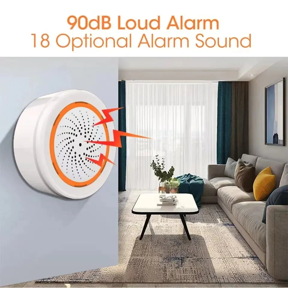 ONENUO Tuya Zigbee Smart Siren Alarm For Home Security with Strobe Alerts Support USB Cable Power and Built-in Battery